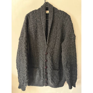 Men's 100% Wool Carraigdonn Charcoal Cable Knit Shawl Collar Cardigan L